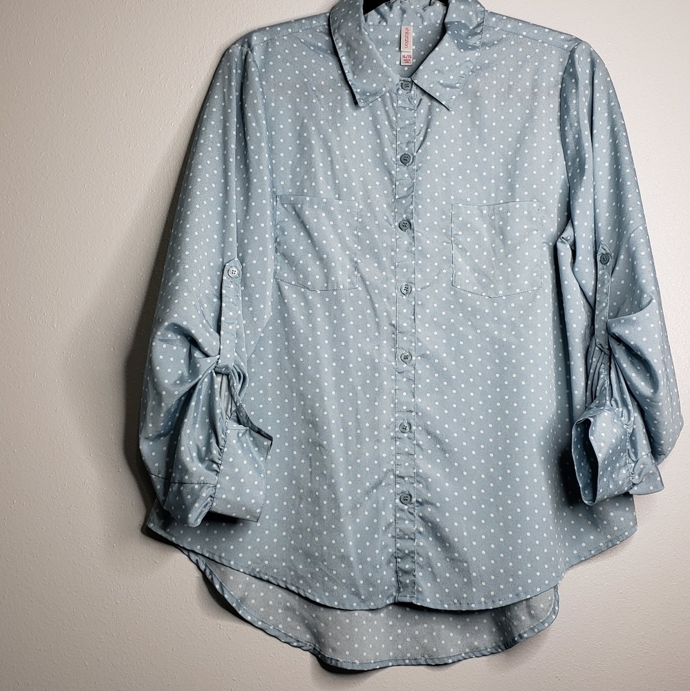 Xhilaration Blue Polka Dot Blouse Size XL